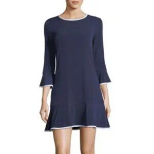Michael Kors Navy Bell Sleeve Shift Dress with White Trim
